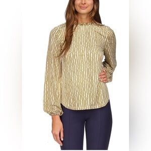 Michael Kors chain link print and choker Long-Sleeve Blouse in gold and white XL
